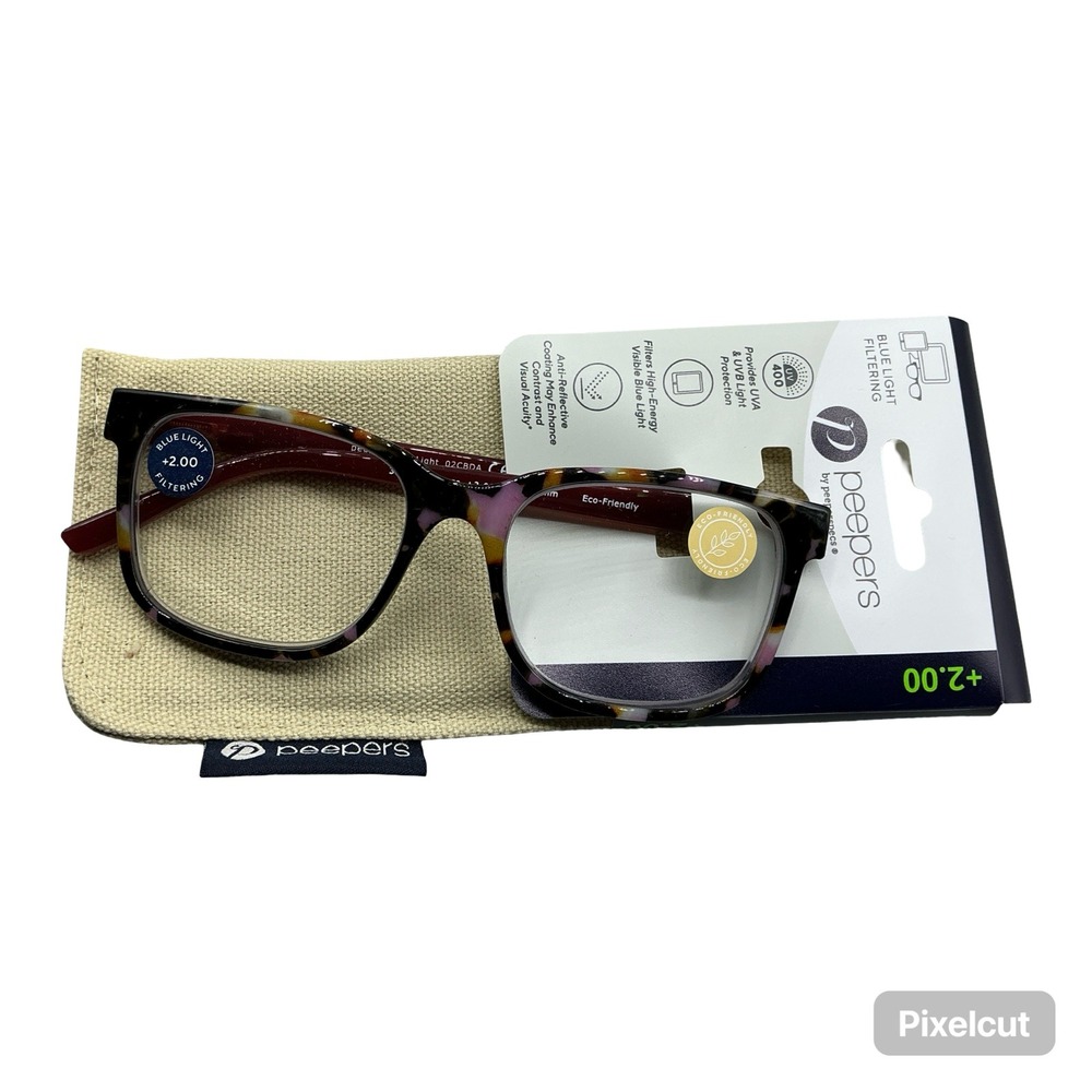 Peepers L'Amore Blue Light Filtering Reading Glasses +2.00 Tortoise Pink Red